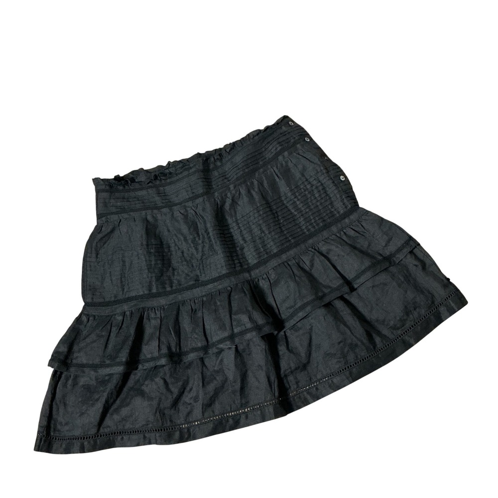 Scotch & Soda Maison Scotch Ramie Tiered Mini Skirt Women M Black Pintuck Ruffle